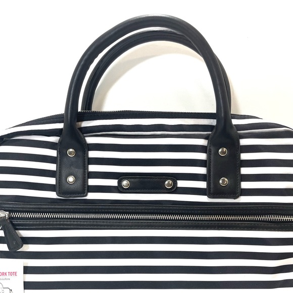 Classic Work Tote Striped Office Bag with Laptop Bag - Picture 3 of 8